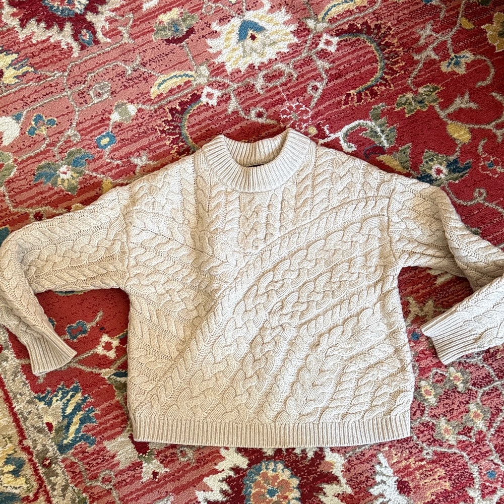 J. Crew Cream Cable-Knit Crewneck Sweater